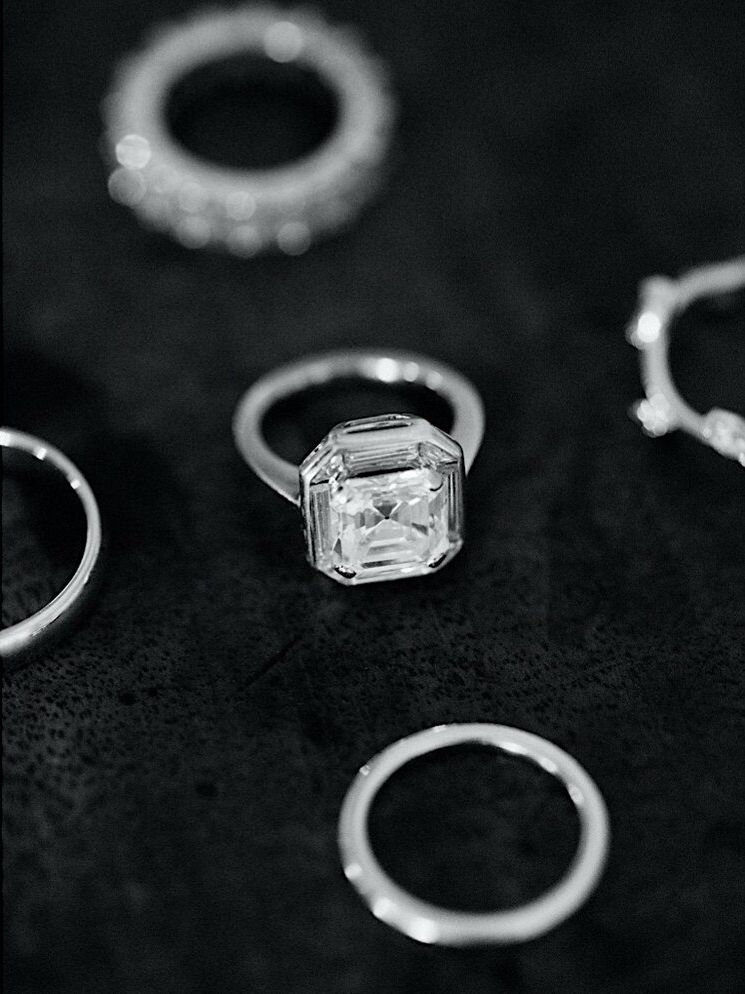Asshcher-cut diamond engagement ring