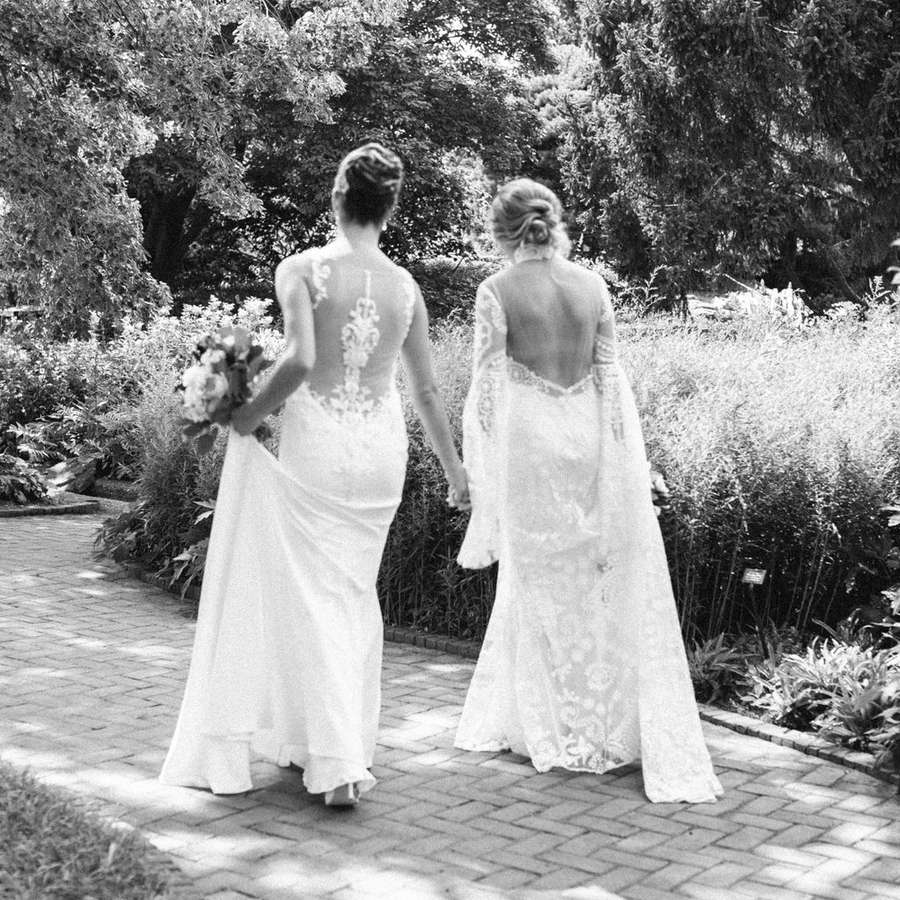 two brides walking