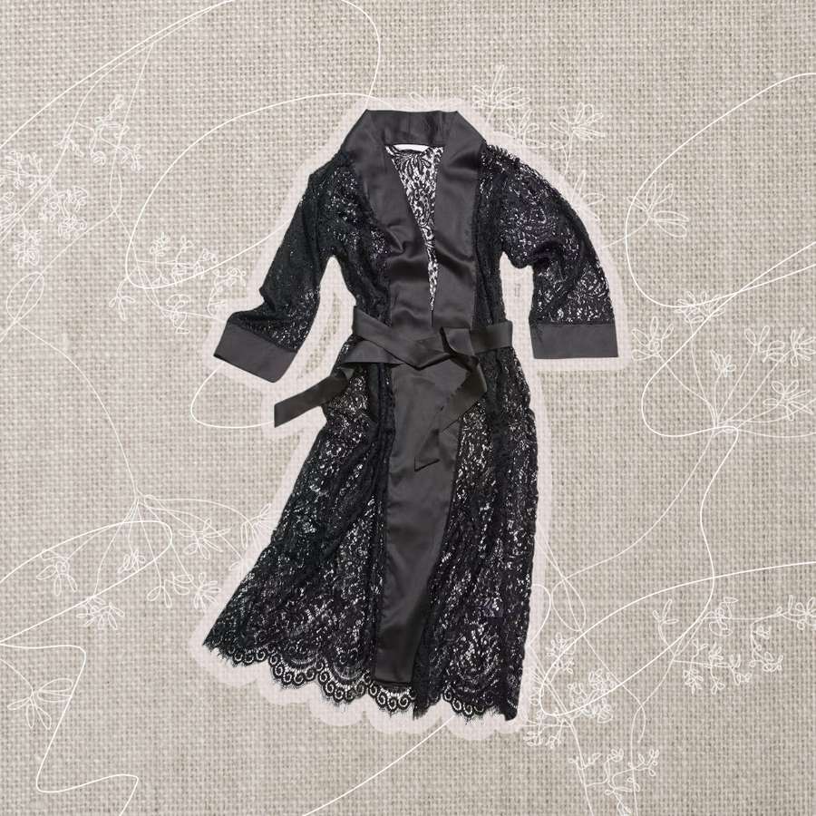 A robe we recommend as a 13th anniversary gift on a gray textured background