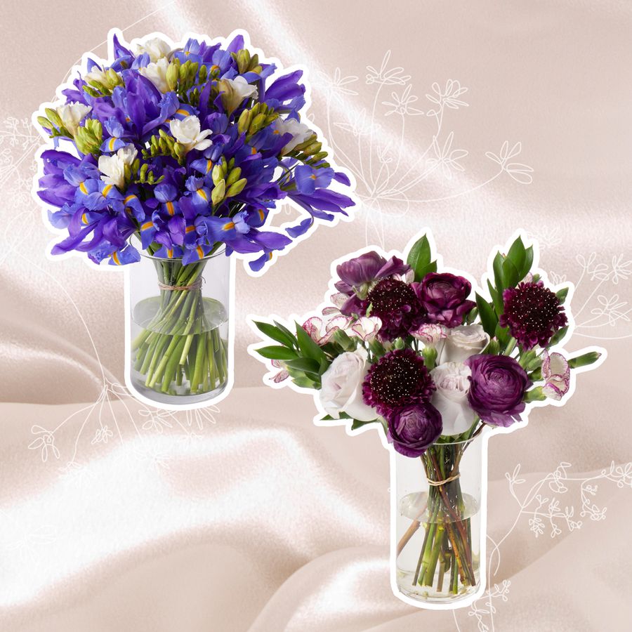 Anniversary flowers in glass vases on a beige background