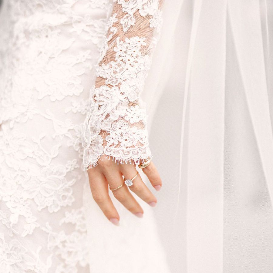 Bride's hand with engagement ring 