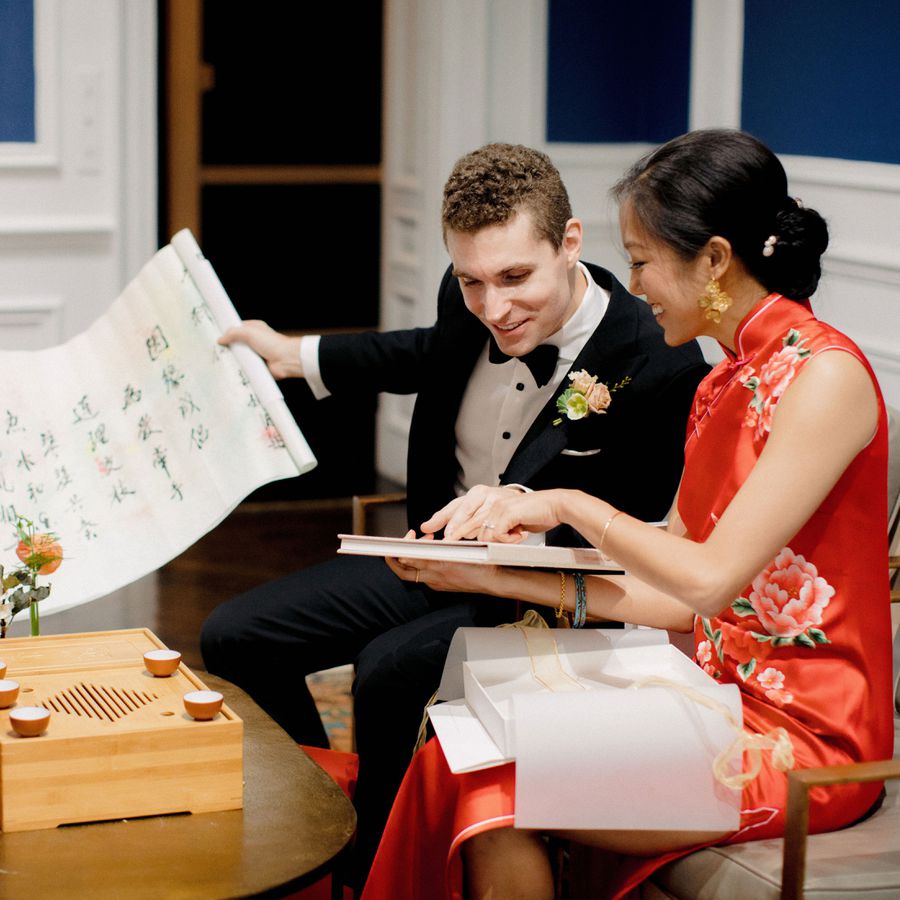 Bride and groom at Chinese tea ceremony
