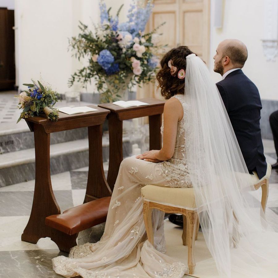 convalidation couple at catholic church altar