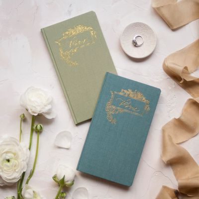 Etsy SenimanCalligraphy Wedding Vow Books With Gold Foil Press In Cool Linen Cover