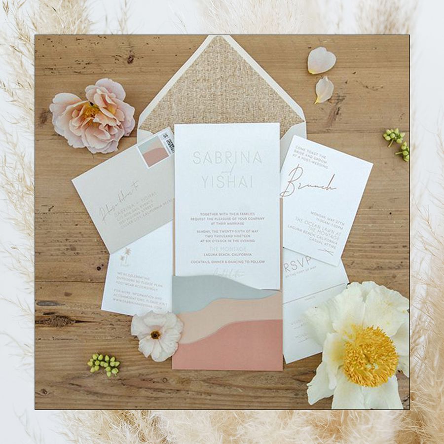 wedding invitation suite with bohemian style and florals