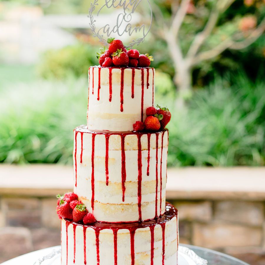strawberry drip naked wedding cake
