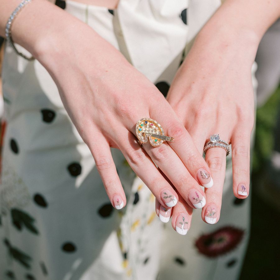 bridal with french manicure and floral nail art