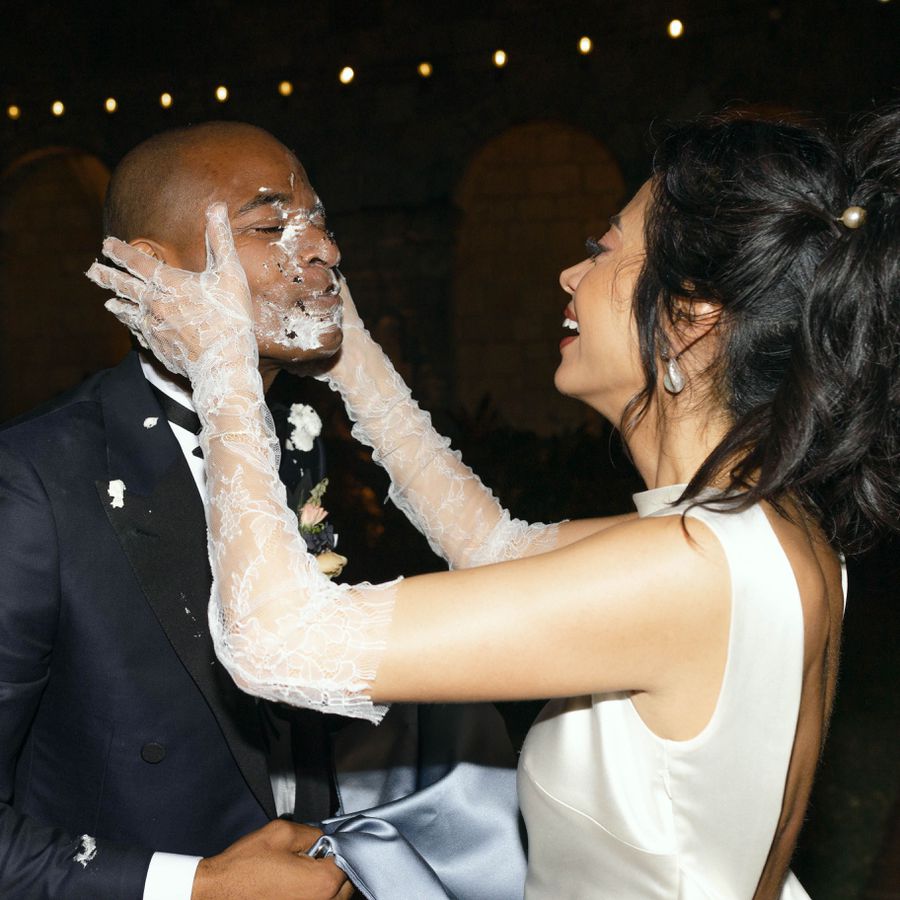 Bride Smashing Cake on Partner's Face