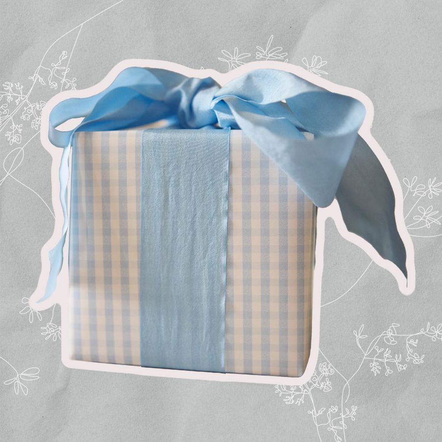 Collage of a wrapped gift on a gray background